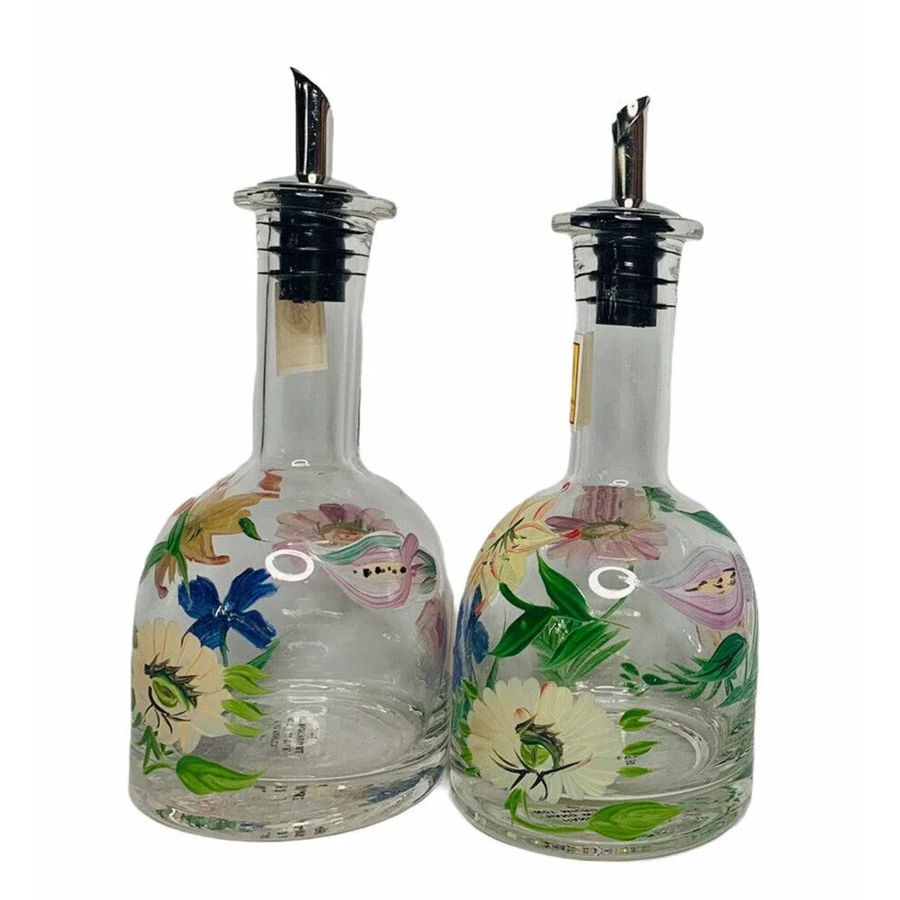NEW Royal Danube Hand Painted Floral Crystal China Oil‎ and Vinegar Cruets 7.5